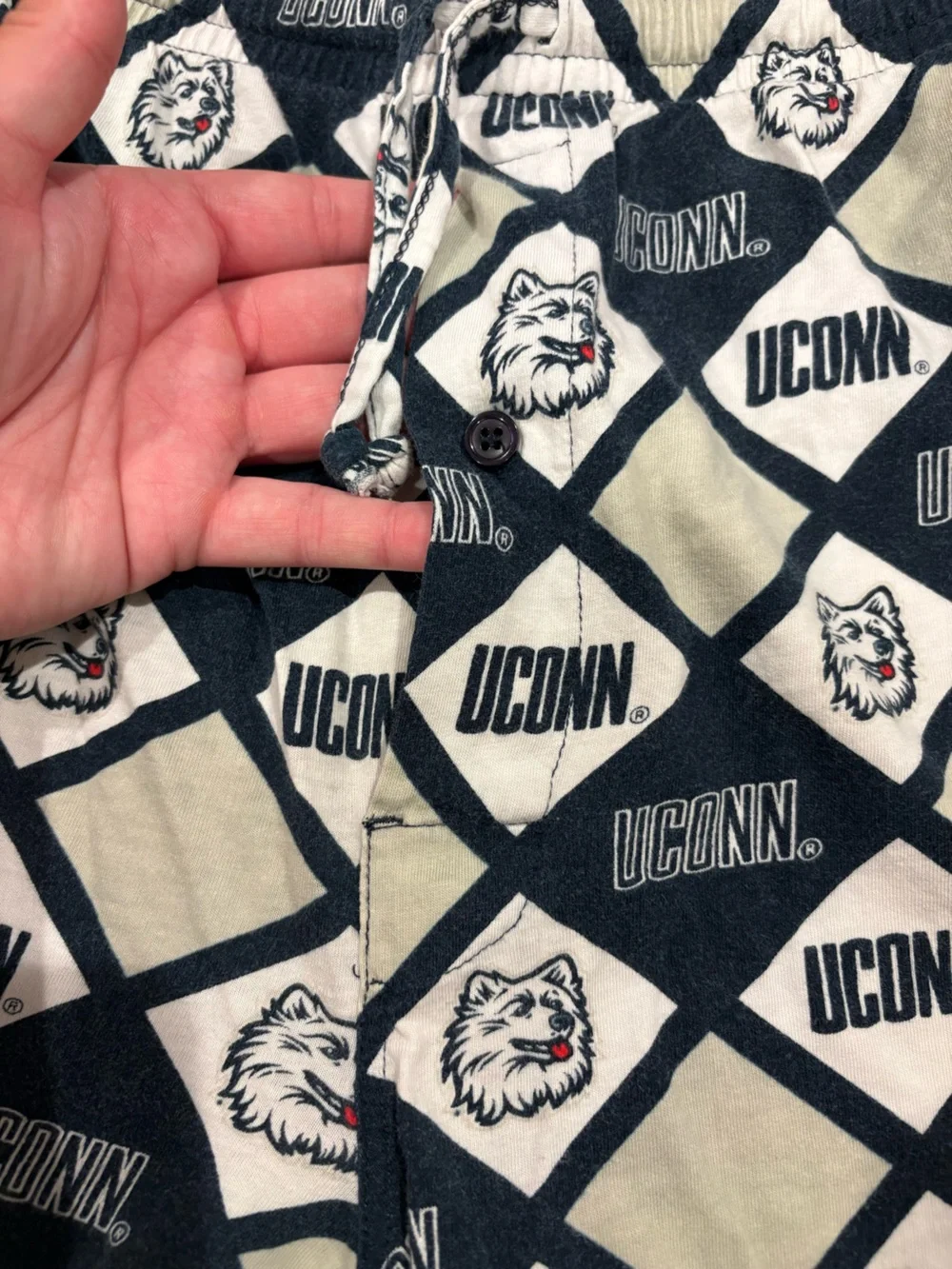 UConn Huskies Logo Print Lounge Boxer Shorts in Navy and Cream 100% Cotton
